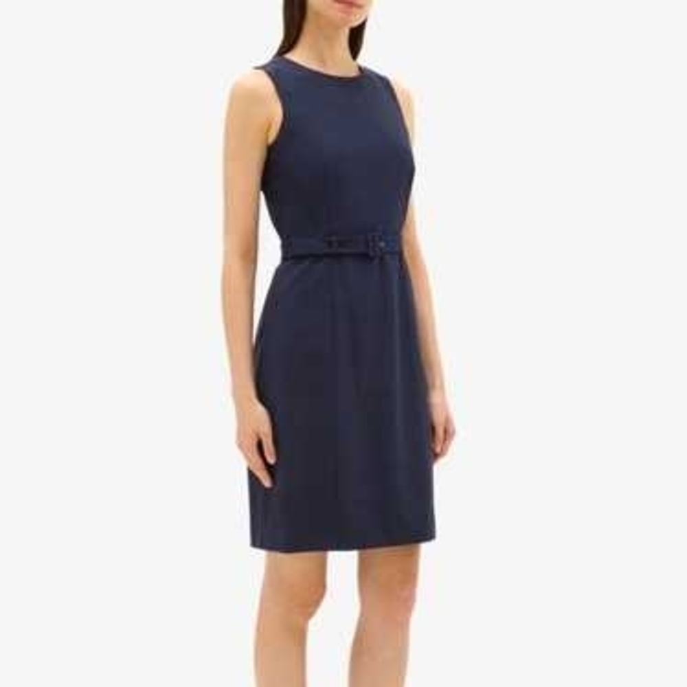 Theory Navy Belted Midi Dress